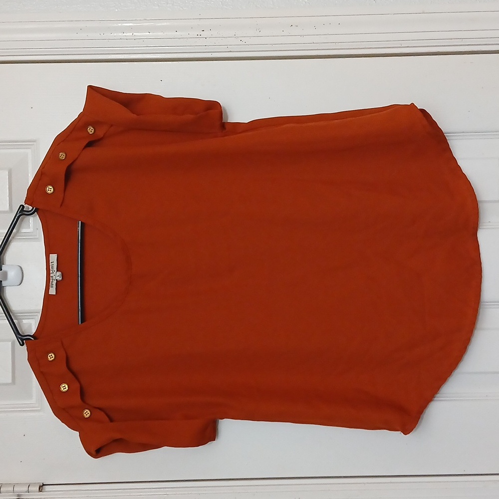 Speed Limit Orange & Gold Top Blouse Buttons On Sleeves With Folded Style